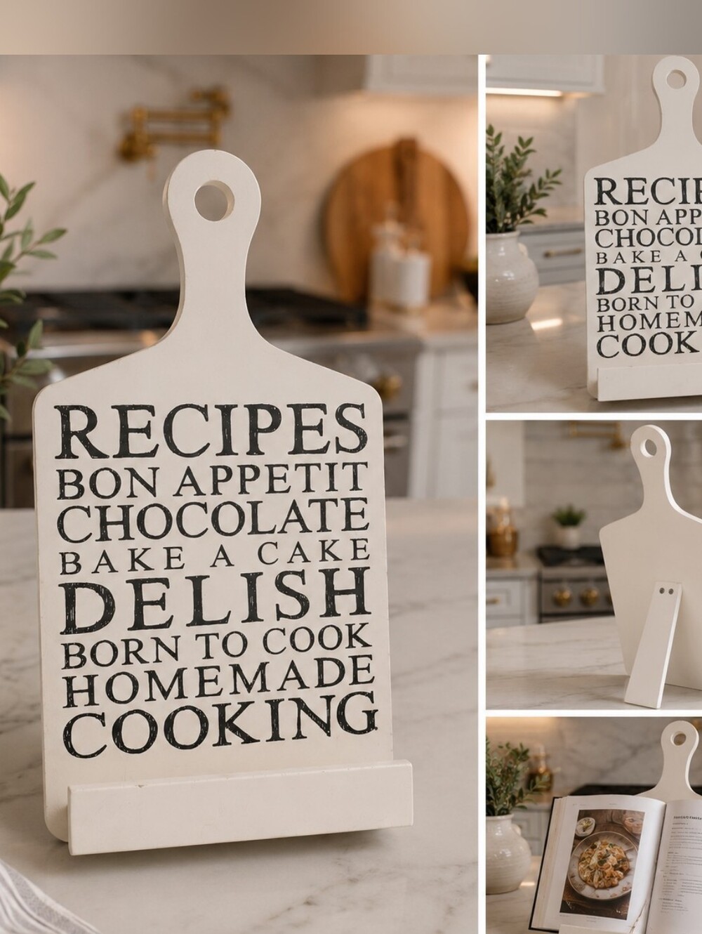 Farmhouse Wooden Cookbook Stand & Tablet Holder | Kitchen Recipe Book Display
